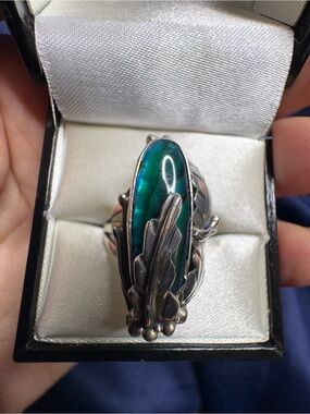 Ring Abalone Native American Signed Artisan 925 Sterling Silver